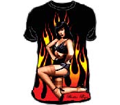 Bettie Page T-Shirt - Flaming Black Big Print 