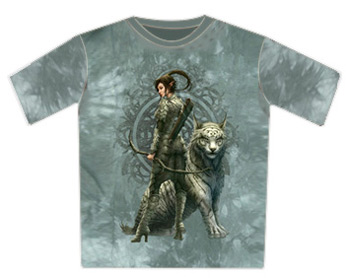 Fantasy Tshirt - Girl Hunter With Tiger Tiedye 