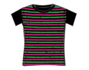 Music Fashion T-Shirt - Pink & Green Stripes Girls Skinny